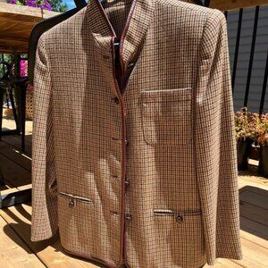 Vintage Authentic Burberrys  of London Sz 4 Tweed Blazer with leather detail